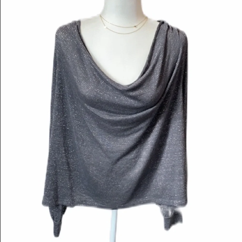FREE PEOPLE Gray/Metallic Silver DrapeNeck Top Size M NEW